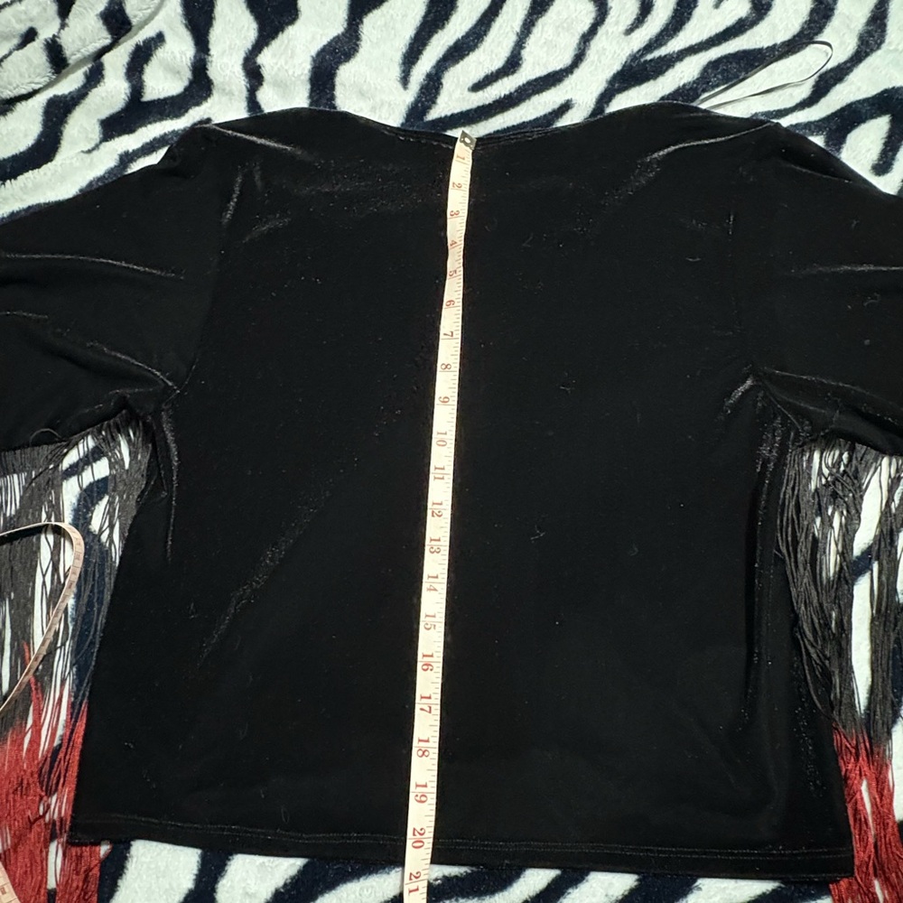 Bleeding Velvet Black and Red Velvet Fringe Kimono - Picture 8 of 11
